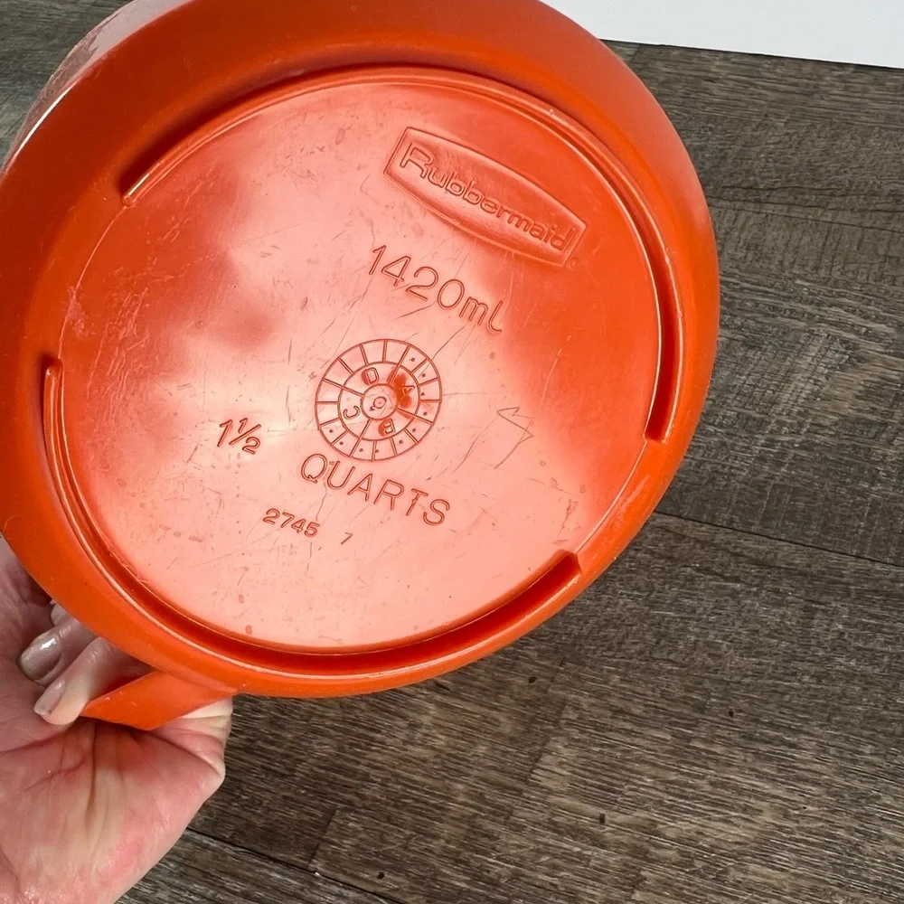 Vintage‎ Orange Rubbermaid 1 1/2 Quart Pitcher White Top #2745 3